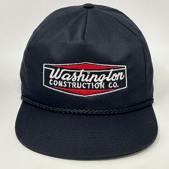 Vintage Washington Construction Co Hat Baseball Cap Rope Corded Snapback Black - Picture 9 of 9
